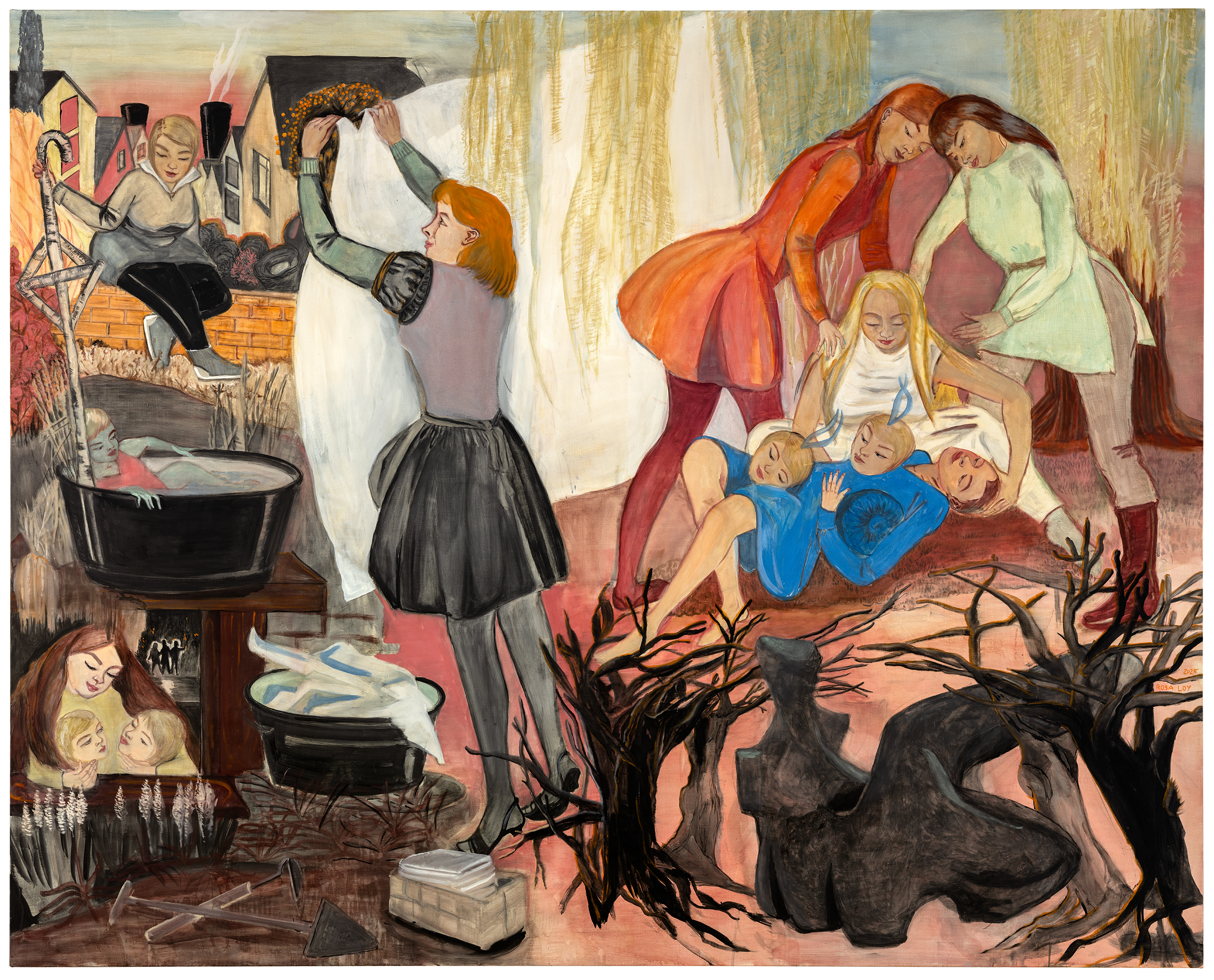 Rosa Loy
Wäsche, 2025 
Kasein auf Leinwand, 
200 × 250 cm
Sammlung Hildebrand / G2 Kunsthalle, Leipzig
© VG Bild-Kunst, Bonn 2025
Foto: Uwe Walter, Berlin
Courtesy Künstlerin & Galerie Kleindienst, Leipzig
