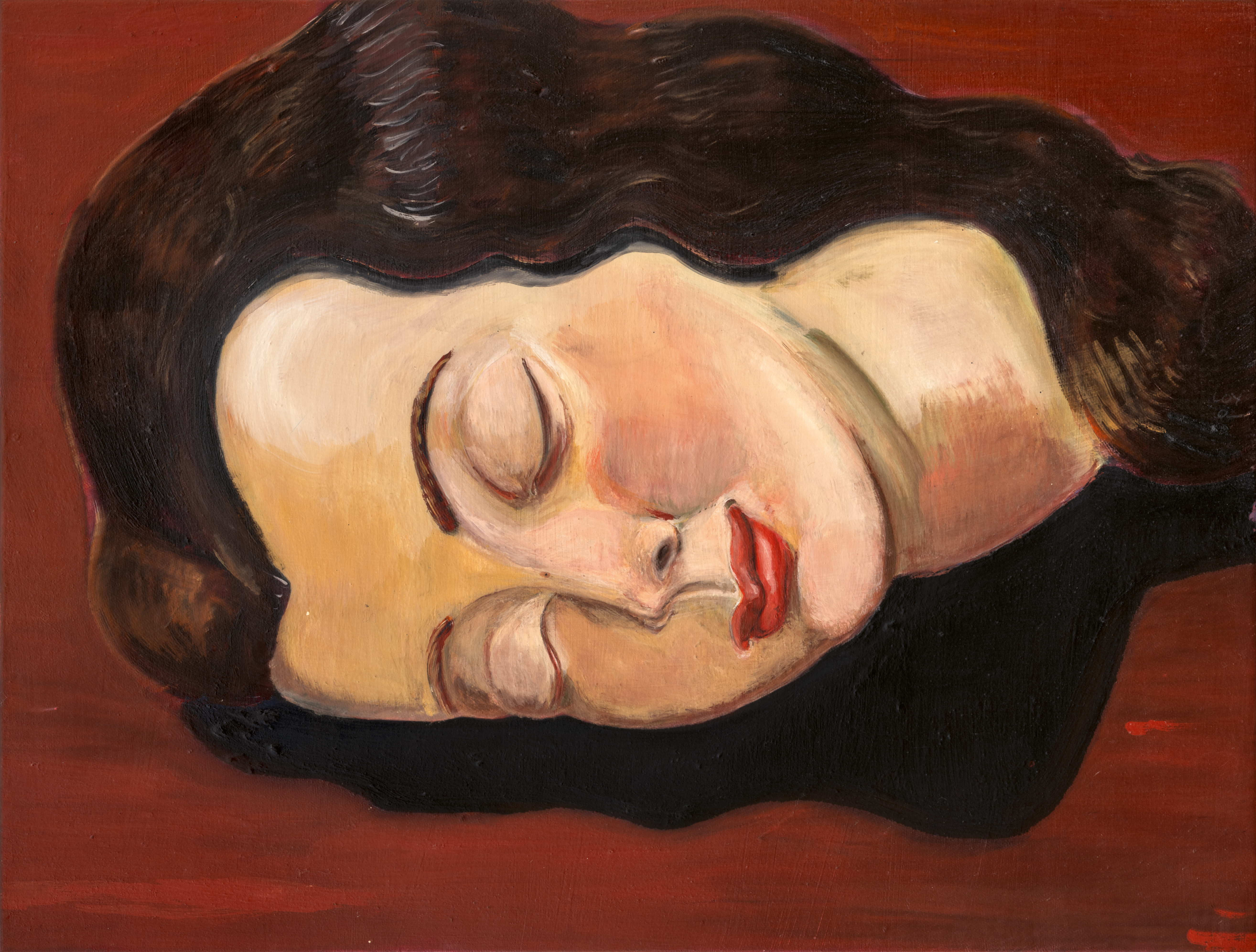 Rosa Loy
Schlaf, 2002
Kasein auf Leinwand, 30 × 40 cm
© VG Bild-Kunst, Bonn 2025
Foto: Uwe Walter, Berlin
Courtesy Künstlerin & Galerie Kleindienst, Leipzig