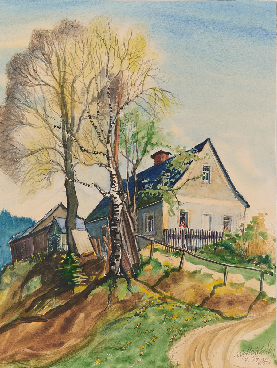 Wolfgang Mattheuer
Haus in Pöhl, 1944
Bleistift, Aquarell
30,5 × 23 cm
© VG Bild-Kunst, Bonn, 2026
Foto: Galerie Schwind, Leipzig